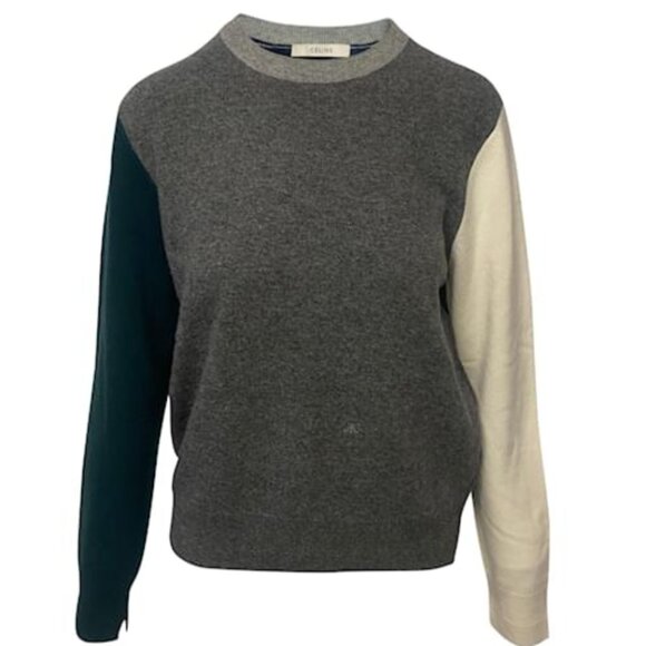 Celine Grey & Multicolour Wool Colourblock Sweater - Picture 3 of 7